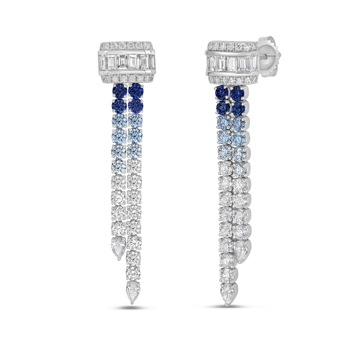 Frealind Blue Rectangular Round Drop Earrings