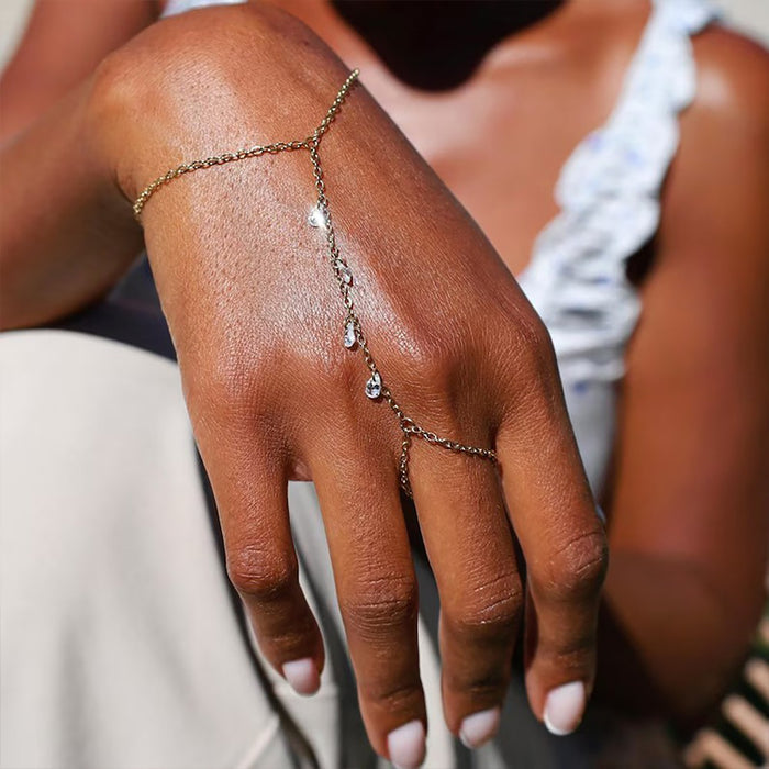 Friedmina 14K Gold Teardrop Linked Finger Bracelet