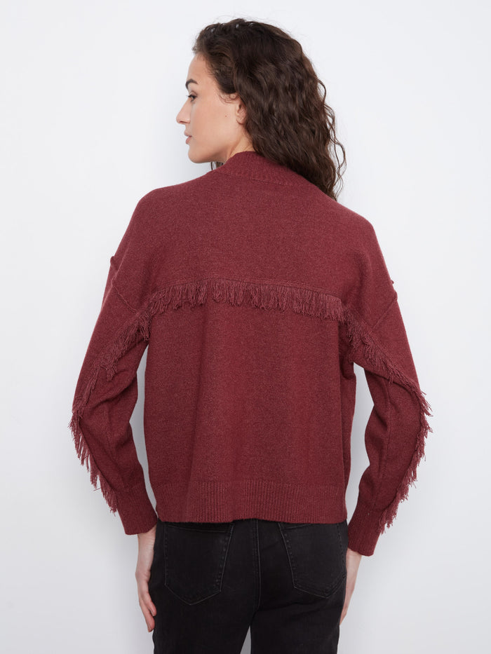 Heather-Merlot sweater displaying drop shoulder design for a relaxed fit and modern style by Charlie B.