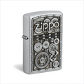 Zippo 205 satin chrome windproof lighter with gear wheels emblem design