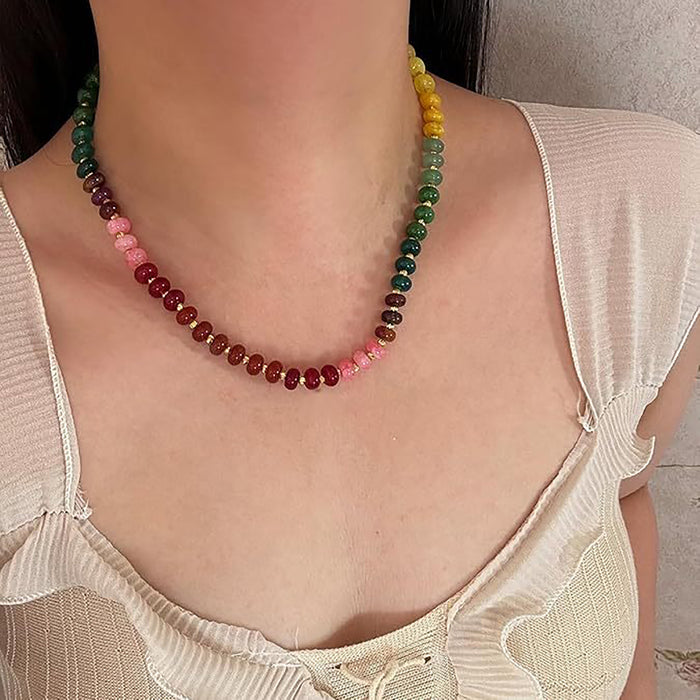 Gerberta Multicolor Round Rainbow Stone Necklace