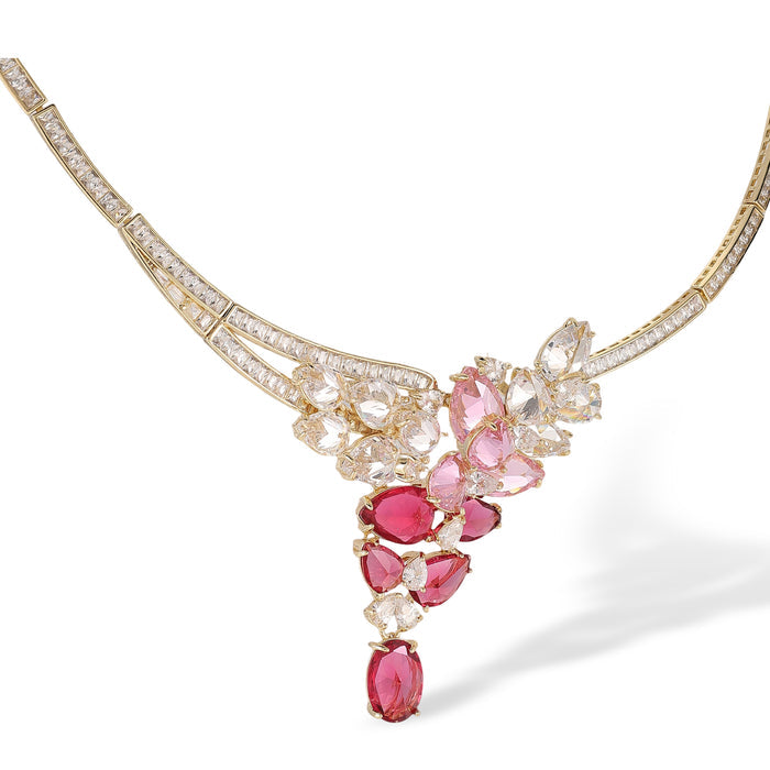 Gerhilde Red Floral Earrings & Necklace Set