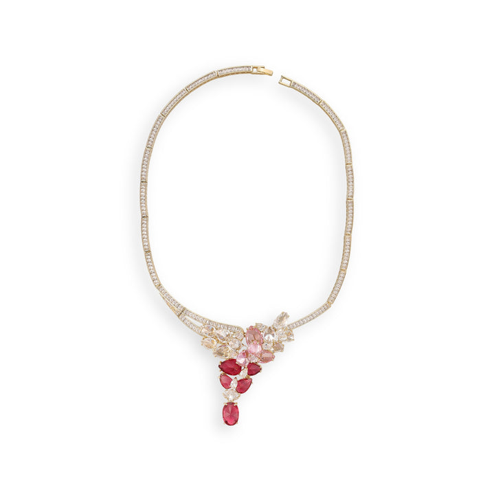 Gerhilde Red Floral Earrings & Necklace Set