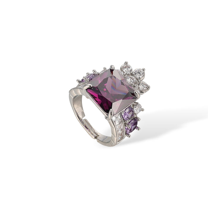Gundlinda Purple Square Floral Open Ring