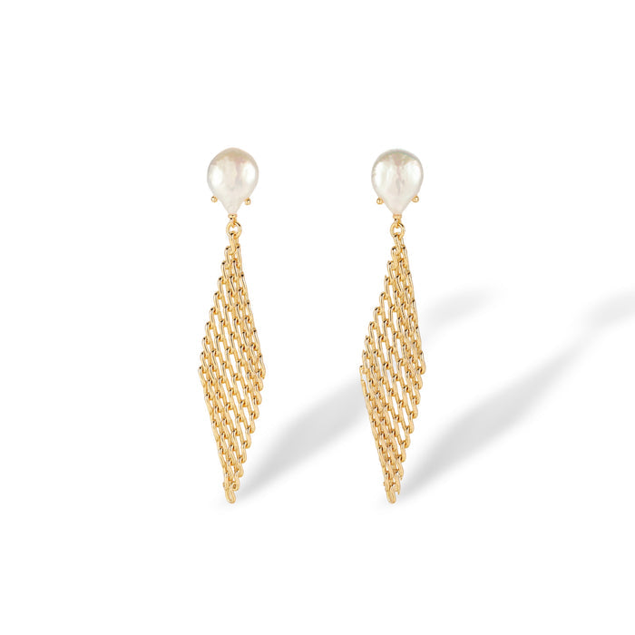 Gundrike 14K Gold Baroque Pearl Mesh Drop Earrings