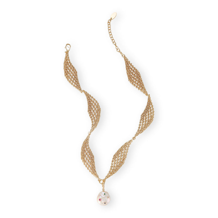 Gundrike 14K Gold Baroque Pearl Mesh Necklace