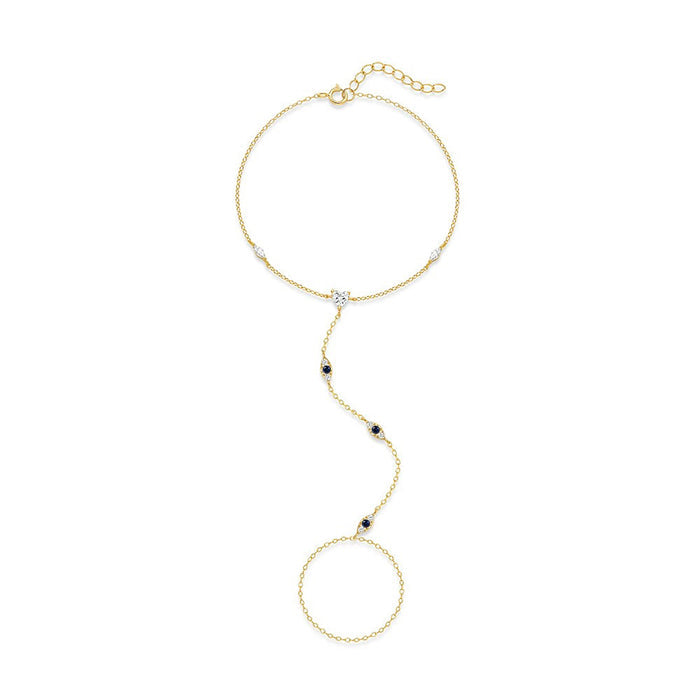 Gundswind 14K Gold Heart Evil Eye Linked Finger Bracelet