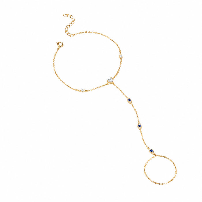Gundswind 14K Gold Heart Evil Eye Linked Finger Bracelet