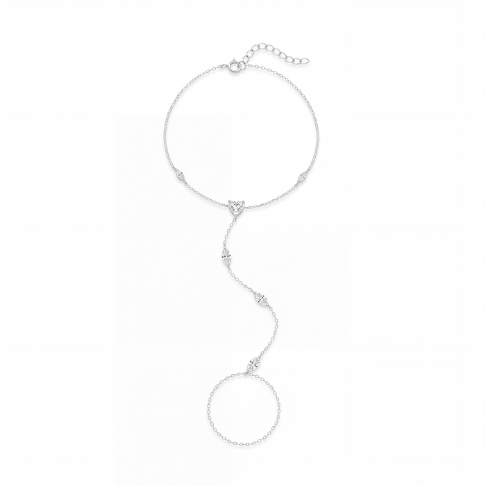 Gundswind 14K Gold Heart Marquise Linked Finger Bracelet