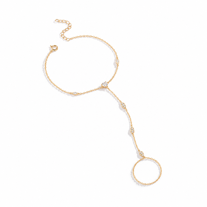 Gundswind 14K Gold Heart Marquise Linked Finger Bracelet