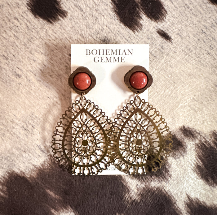 Hannah Red Jasper Cutout Statement Earrrings