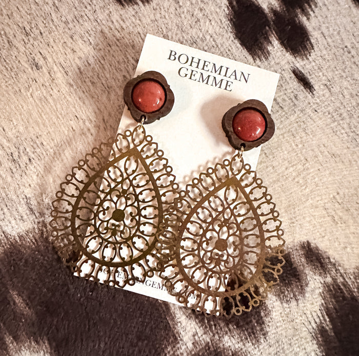 Hannah Red Jasper Cutout Statement Earrrings