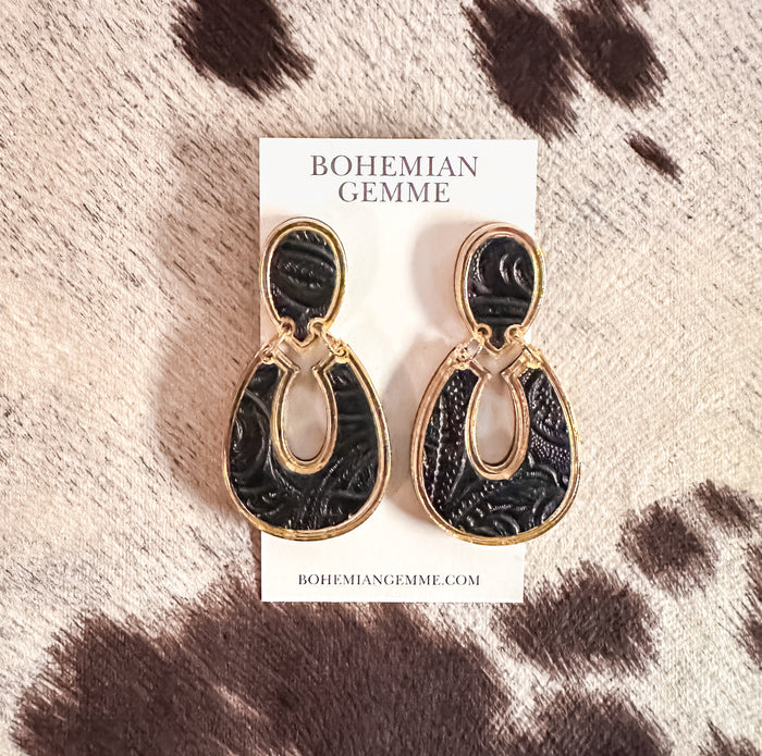 Heather Horseshoe Statement Earrings-Black