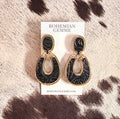 Heather Horseshoe Statement Earrings-Black