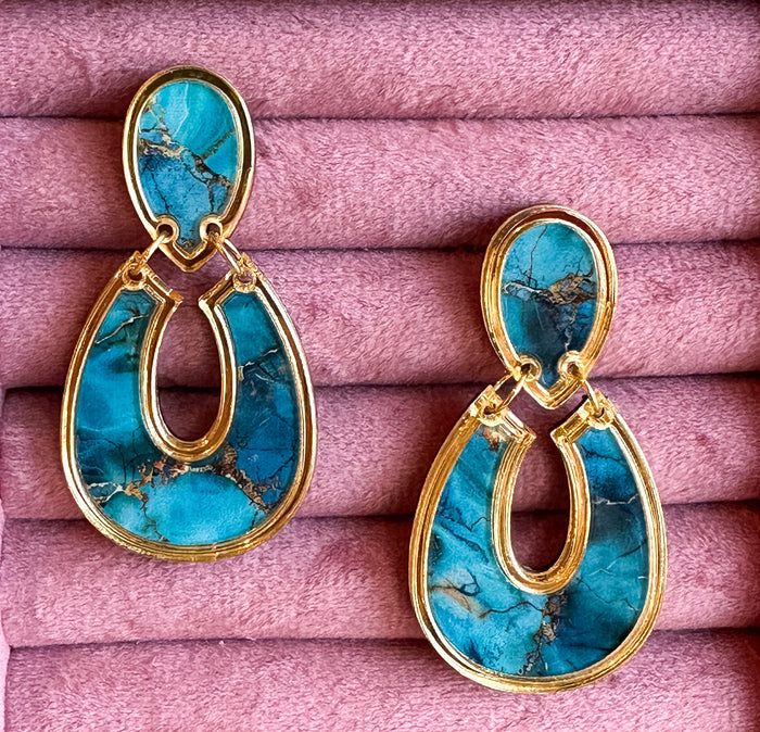Heather Horseshoe Statement Earrings-Turquoise