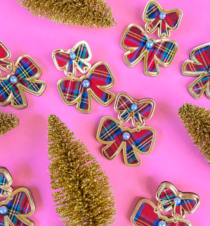 Holiday Tartan Double Bow Earrings