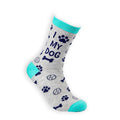 I Love My Dog novelty socks grey and teal main view with paw print design