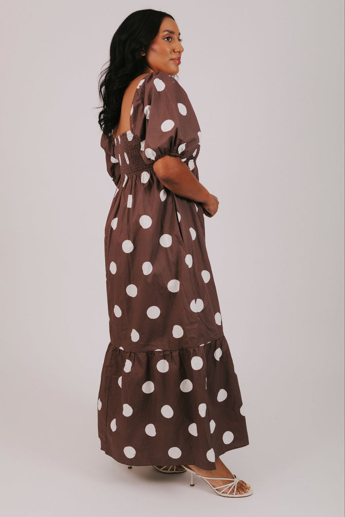 plus size brown polka dot button down maxi dress side