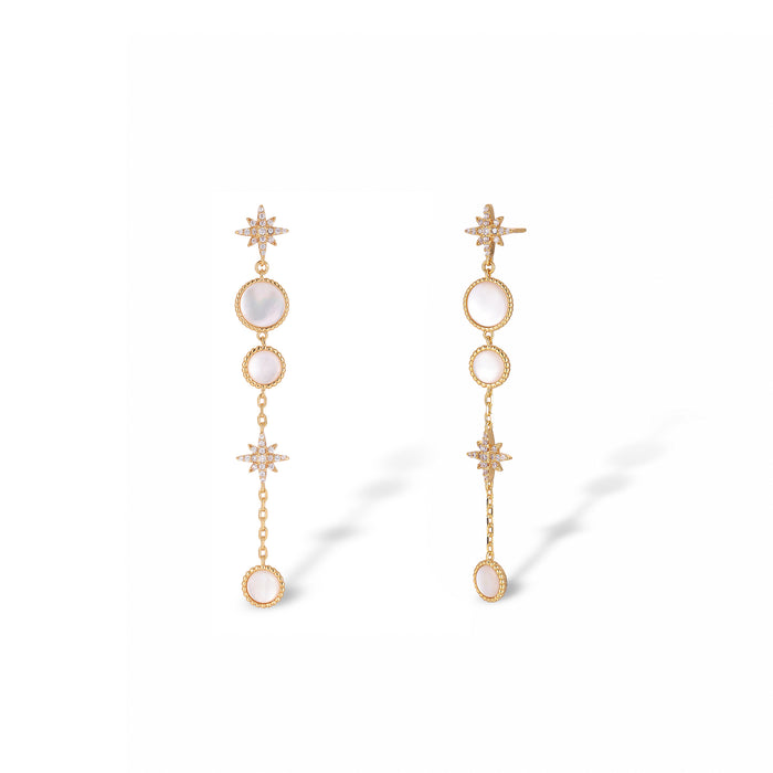 Jacinthe White Shell Starburst Long Earrings