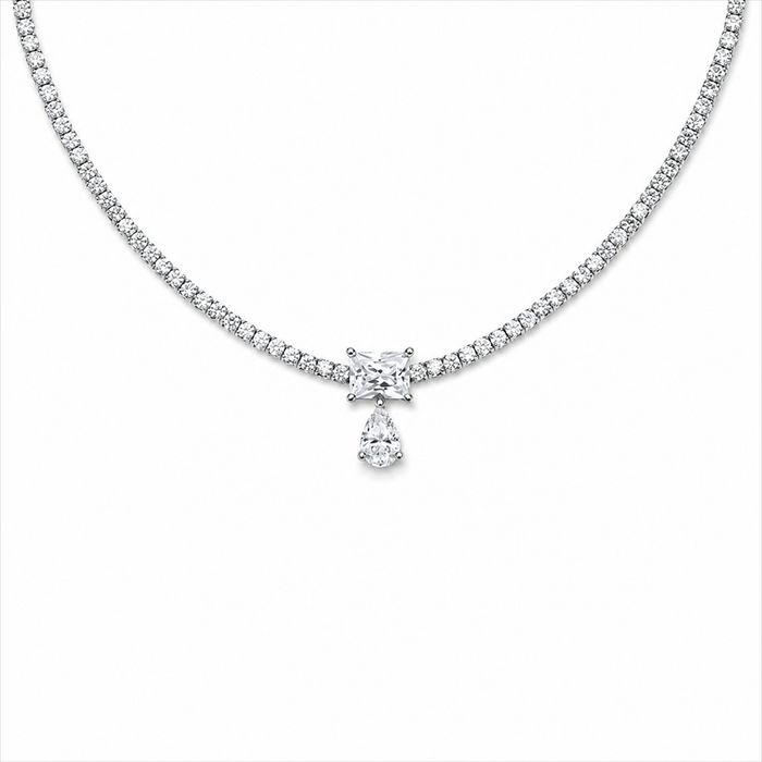 Joanna White Teardrop Rectangular Tennis Necklace