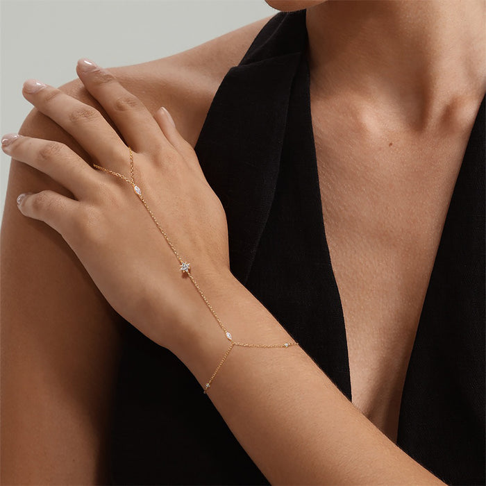 Josina 14K Gold Starburst Marquise Linked Finger Bracelet