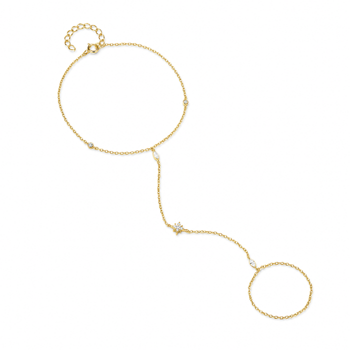 Josina 14K Gold Starburst Marquise Linked Finger Bracelet