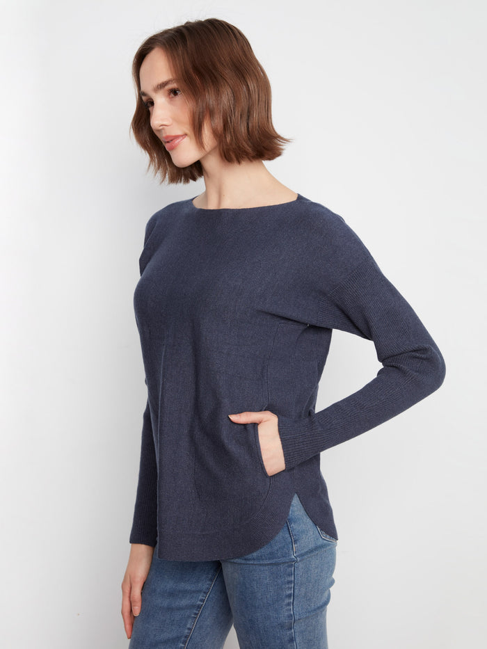 Chic heather moss sweater with rounded hem enhances your silhouette effortlessly by Charlie B.