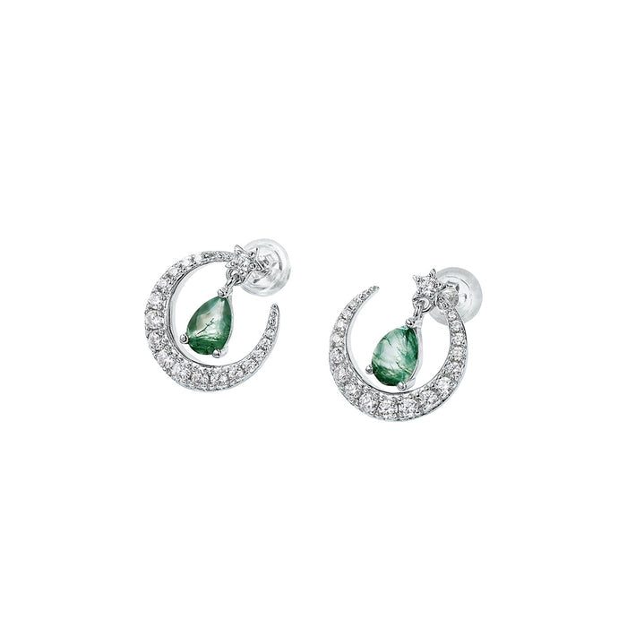 Lothilde Moss Green Moon-Star Earrings