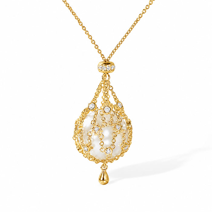 Mathilda 14K Gold Star Cage Pearl Necklace