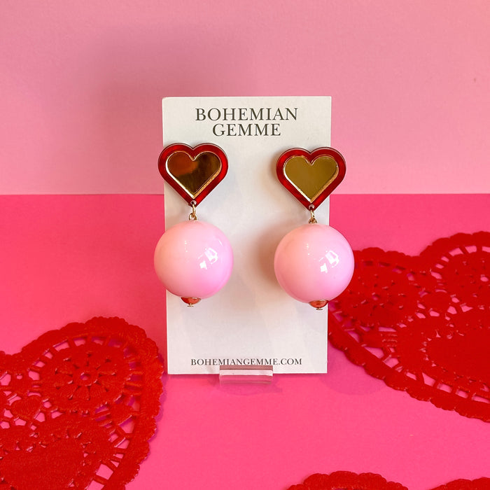 Mini Heart Golden Light Pink Drop Earrings