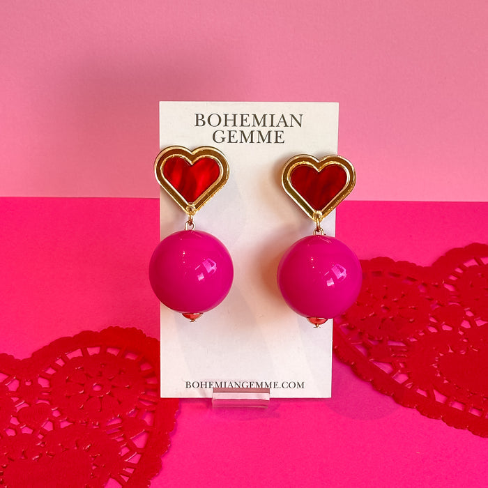 Mini Red Heart and Pink Drop Earrings