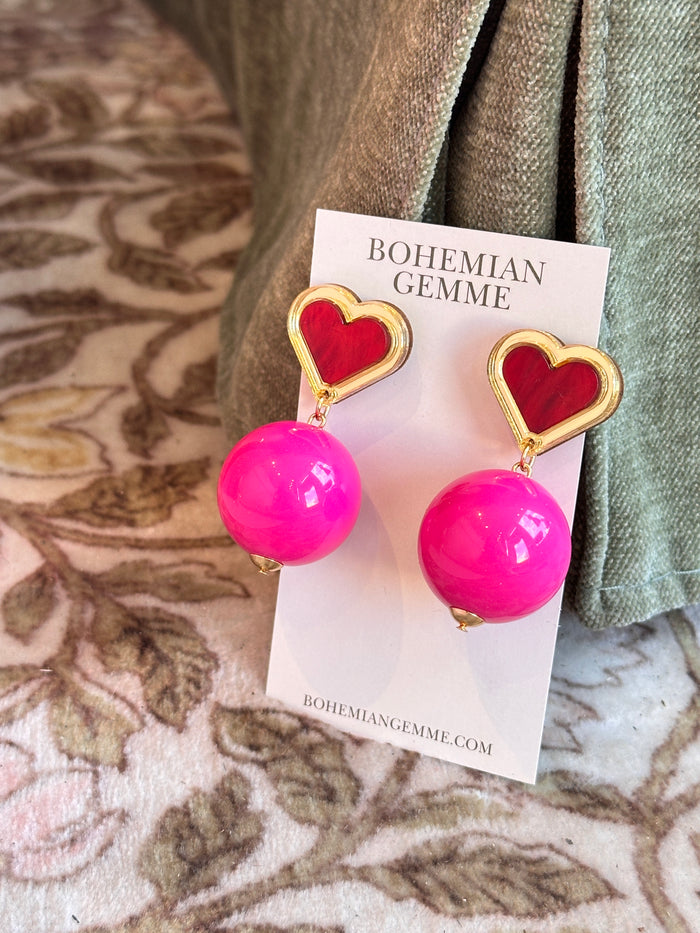 Mini Red Heart and Pink Drop Earrings