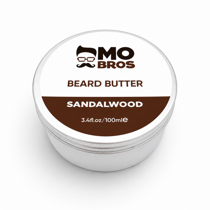 Mo Bros Sandalwood Beard Butter 100ml aluminium tin front view