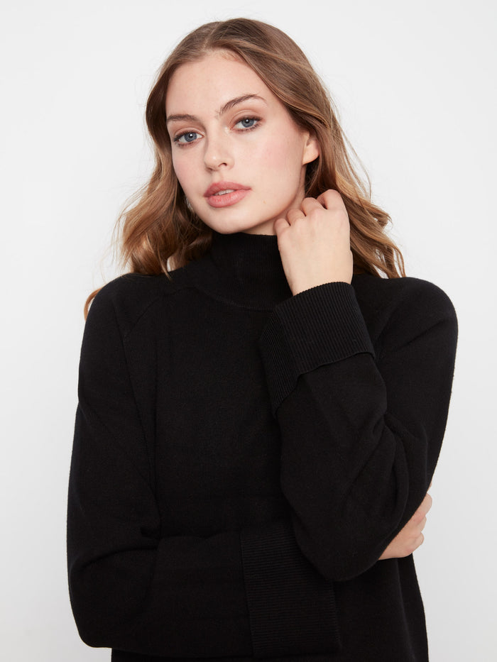 Mock Neck Sweater Dress - Black