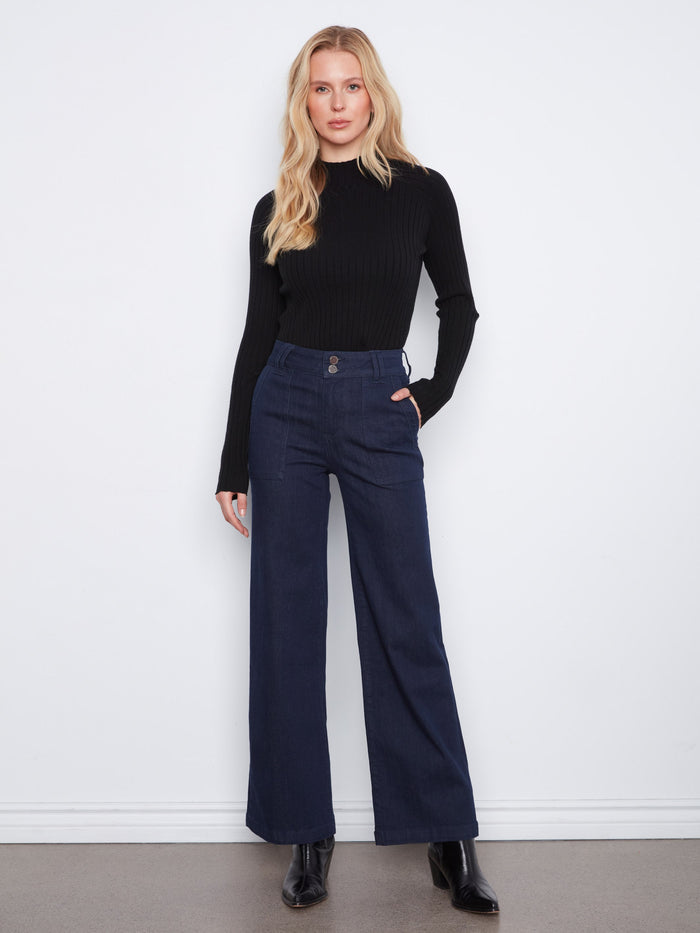 These stylish jeans feature a wide leg design, offering a modern and comfortable fit for any occasion by Charlie B.