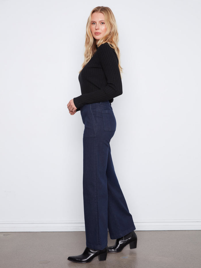 The double-button waistband adds a touch of sophistication to these versatile jeans by Charlie B.