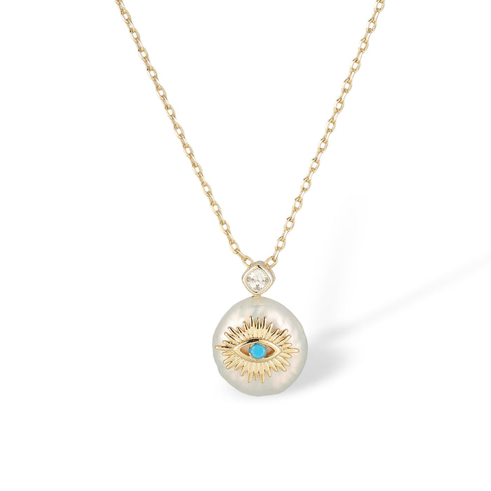 Phoebe 14K Gold Sun Ray Eye Baroque Pearl Necklace