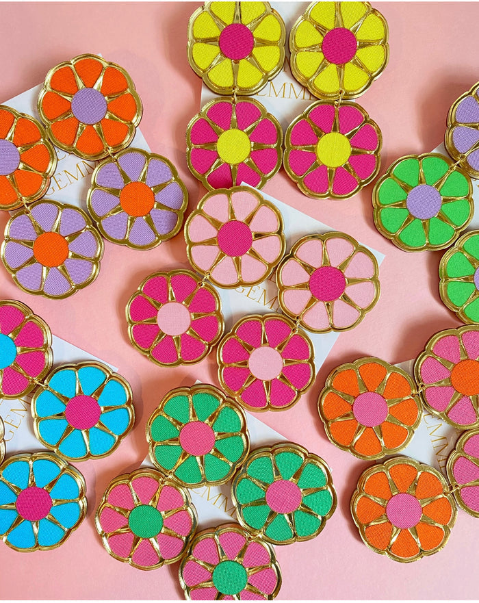 Pink and Green Color Block Earrings