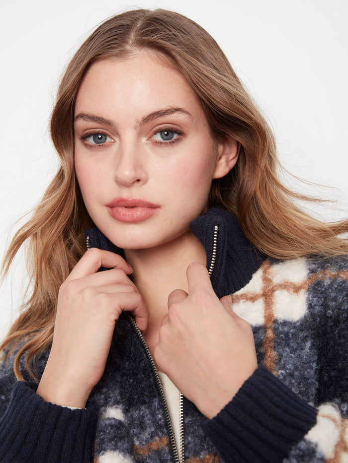 Plaid Bouclé Zip-Up Jacket - Midnight