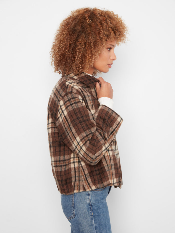 Cozy wool blend bomber with classic plaid pattern for timeless style by Charlie B.
