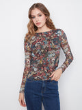 Floral pattern top with a boat neckline, featuring long sleeves for a stylish look by Charlie B.