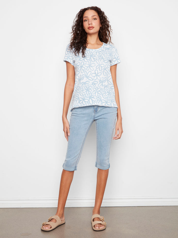 Charming floral print tee, featuring a classic crew neckline. Crafted from pure cotton for a soft touch and easy wear by Charlie B.