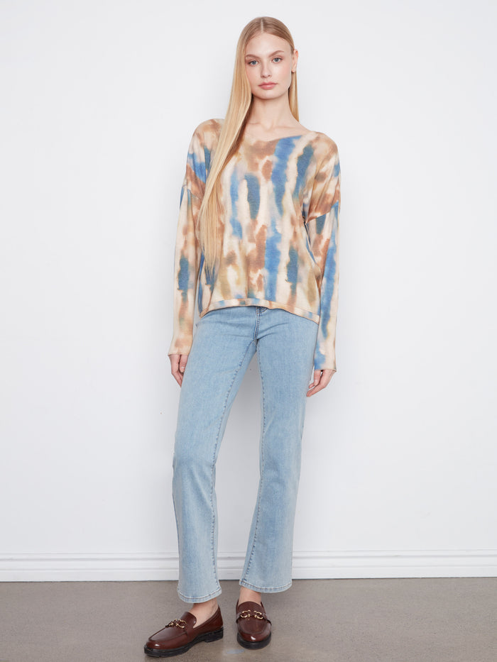 Printed V-Neck Knit Top - Paint