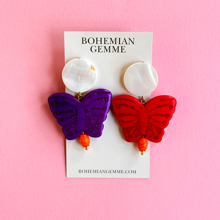 Purple and Red Butterfly Earrings