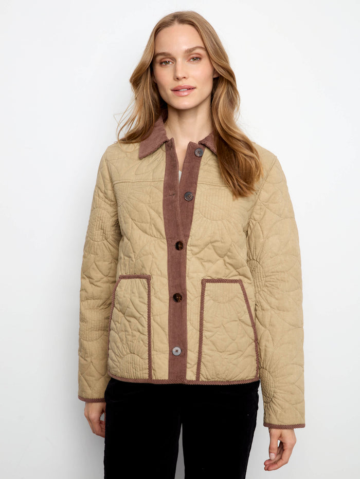 Corduroy trim accentuates the elegance of this stylish outerwear piece, making it a wardrobe staple. Fashioned uniquely by Charlie B.