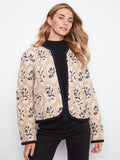 Open front jacket with intricate floral patterns, perfect for layering over casual outfits. Designed by Charlie B.