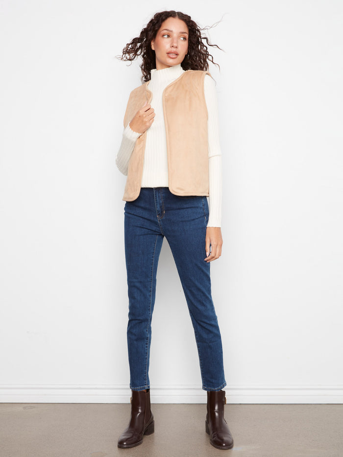 Chic faux suede side of the reversible vest adds a touch of sophistication to any outfit by Charlie B.
