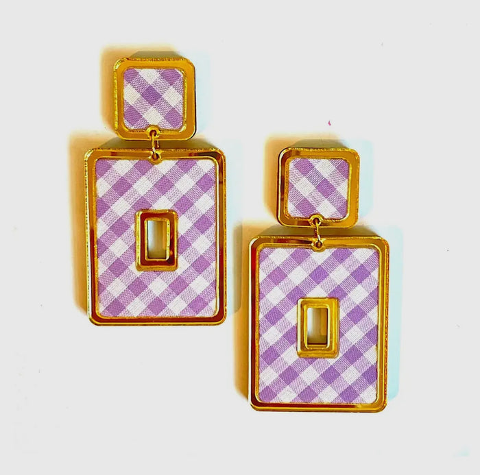 Sample Sale Lavender Gingham Rectangular Earrings