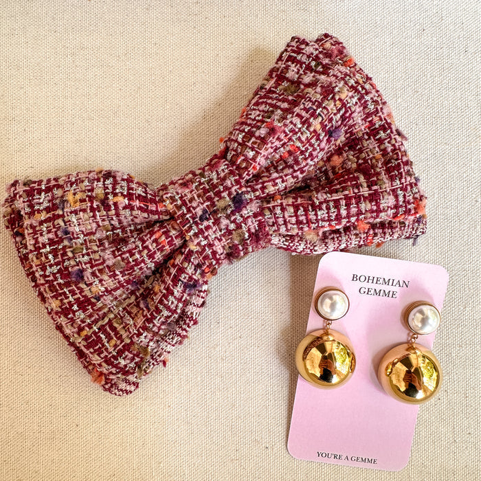 Sample Sale Lily Merlot Tweed Hair Bow Barrette