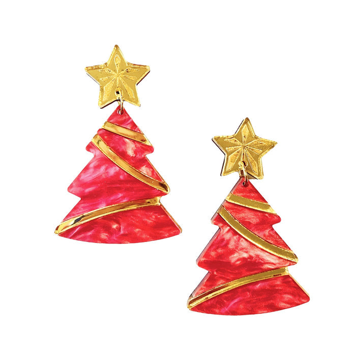 Sample Sale Pink Christmas Tree Dangle Earrings
